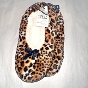 Fuzzy Babba Leopard Print Slipper Socks S/M Women's Cozy Plush Non‑Slip NEW